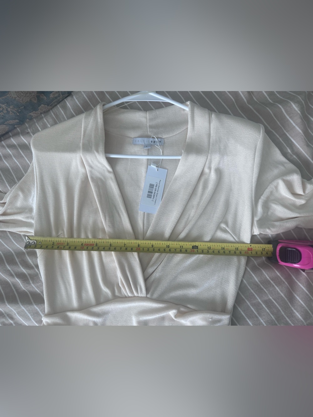 Baltic Born Long Sleeve Cream Draped V-Neck Maxi Dress - Picture 4 of 6